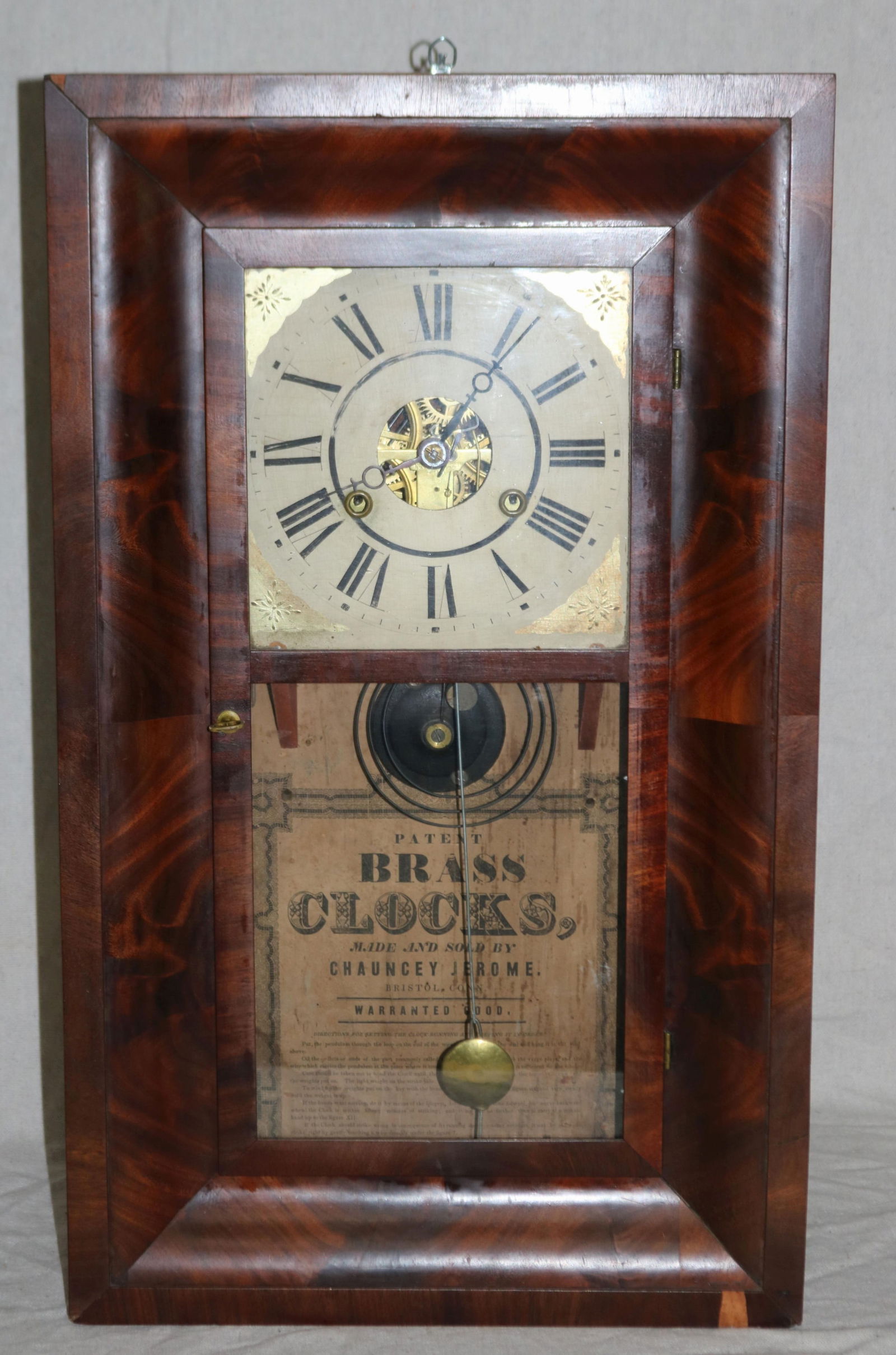 CHAUNCEY JEROME MAHOGANY SHELF CLOCK, BRASS (1 of 2)