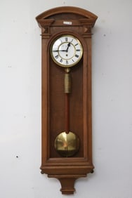 VICTORIAN OAK WALL CLOCK, GERMAN, WEIGHT DRIVEN,