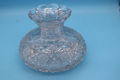 BRILLIANT PERIOD CUT GLASS VASE, SQUAT BULBOUS
