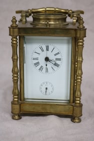 BRASS CARRIAGE CLOCK, REPEATER MOVEMENT, ENAMELED