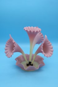 FENTON? BURMESE EPERGNE, 4 HORNS, 12" H, 13 1/2"