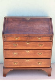 18TH C. FALL FRON DESK, WALNUT, FITTED INTERIOR,