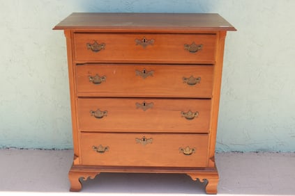 18TH C. 4 DRAWER CHEST, CHERRY, REEDED FLAT