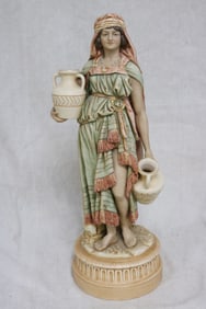 ROYAL DUX FIGURE OF WOMAN WITH WATER JARS, 15" H,