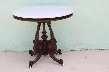 VICTORIAN WALNUT MARBLE TOP, OVAL MARBLE OLD