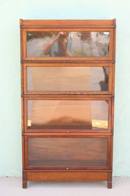 OAK 4 STACK BARRISTERS BOOKCASE, METAL BANDED