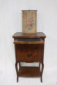 SMALL FRENCH STYLE STAND, FLORAL INLAY, BRASS