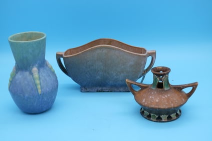 3 PCS. EARLY ROSEVILLE, CIRCA 1930S, TOPEO VASE 7