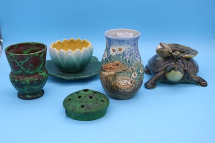 5 PCS. WELLER POTTERY, GLENDALE BIRD VASE, 6 1/2"