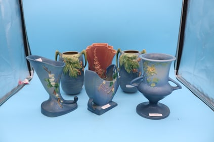 6 ROSEVILLE VASES, PAIR BUSHBERRY, #31-7" , 1
