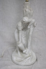 VAN BRIGGLE WHITE POTTERY TABLE LAMP, REBBECA AT