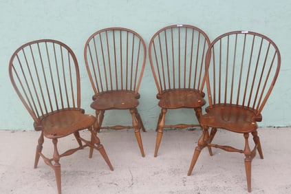 SET FOUR 9 SPINDLE HOOP BACK BENCH MADE WINDSOR