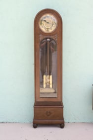 OAK GRANDFATHERS CLOCK, REFINISHED, DOME TOP