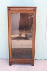 OAK SINGLE DOOR BOOKCASE, OLD REFINISHED