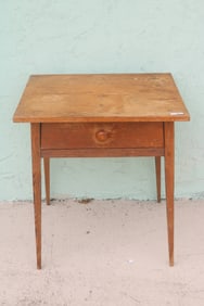 SPLAY LEG 1 DRAWER STAND, 19TH C. PINE, OLD