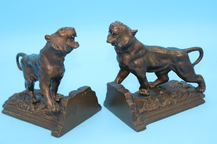 PAIR BRONZED LION BOOK ENDS, 7" H, 8" W, 5" D,