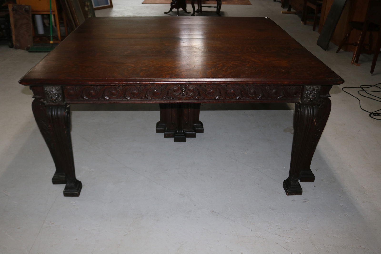 EXCEPTIONAL OAK BANQUET TABLE, CARVED LION HEADS, (1 of 7)