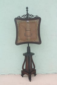 19TH C. ROSEWOOD POLE SCREEN, NEEDLEWORK INSERT