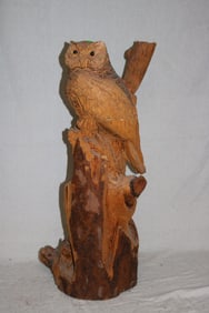 CARVED LOG WITH OWL & SQUIRREL FIGURES, NATURAL