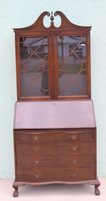 CUSTOM MAHOGANY SECRETARY DESK, ARCH TOP, 2