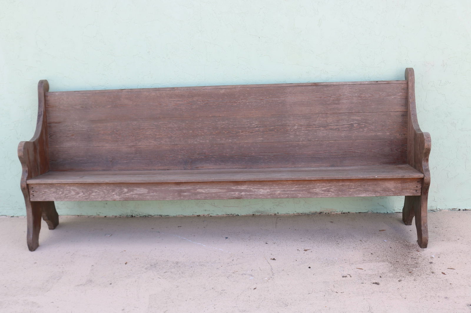 LARGE HAARD PINE CHURCH PEW, OLD WEATHERED (1 of 2)