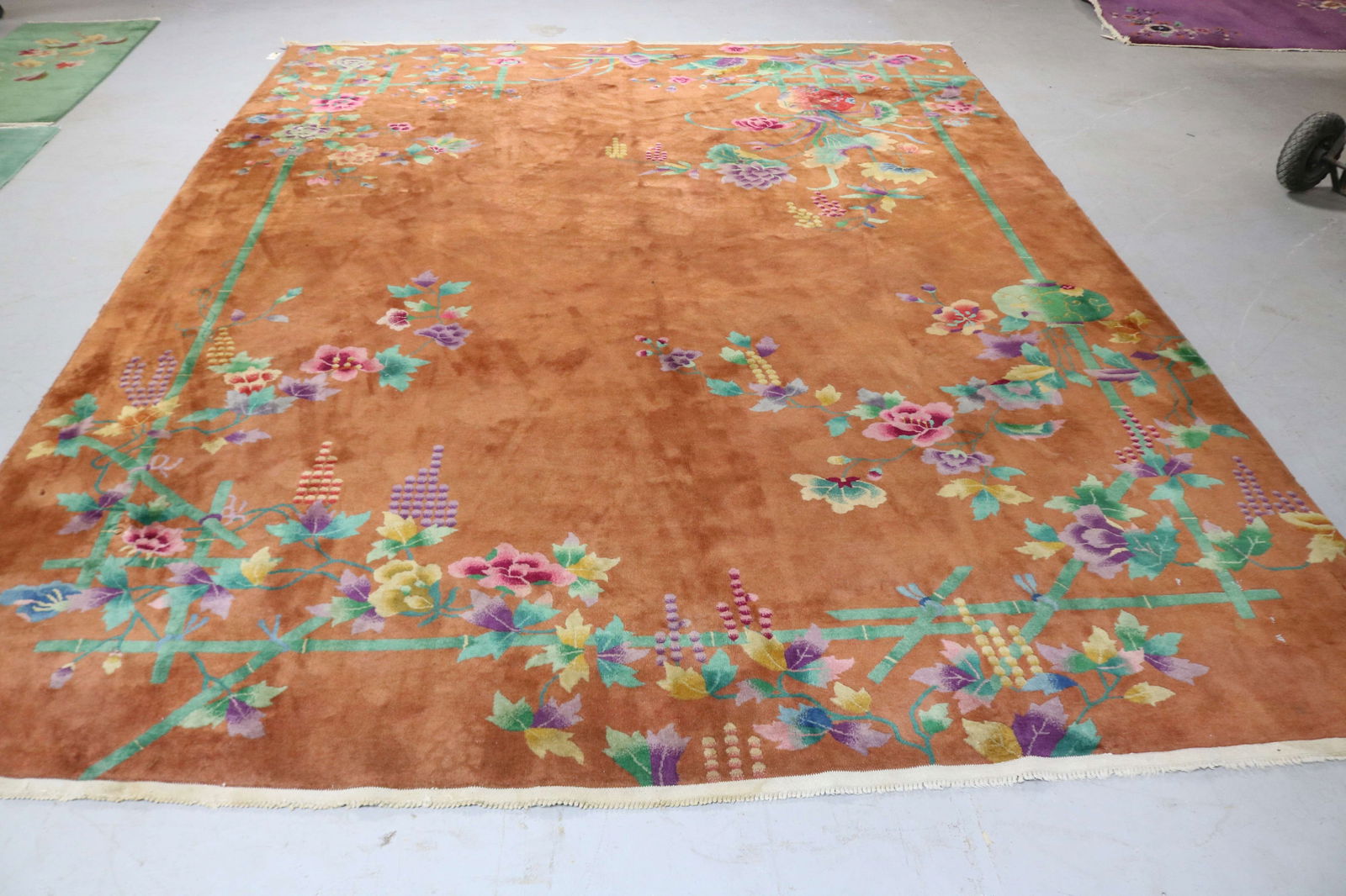 ROOM SIZE CHINESE RUG, ART DECO STYLE, SHOWS WEAR (1 of 4)