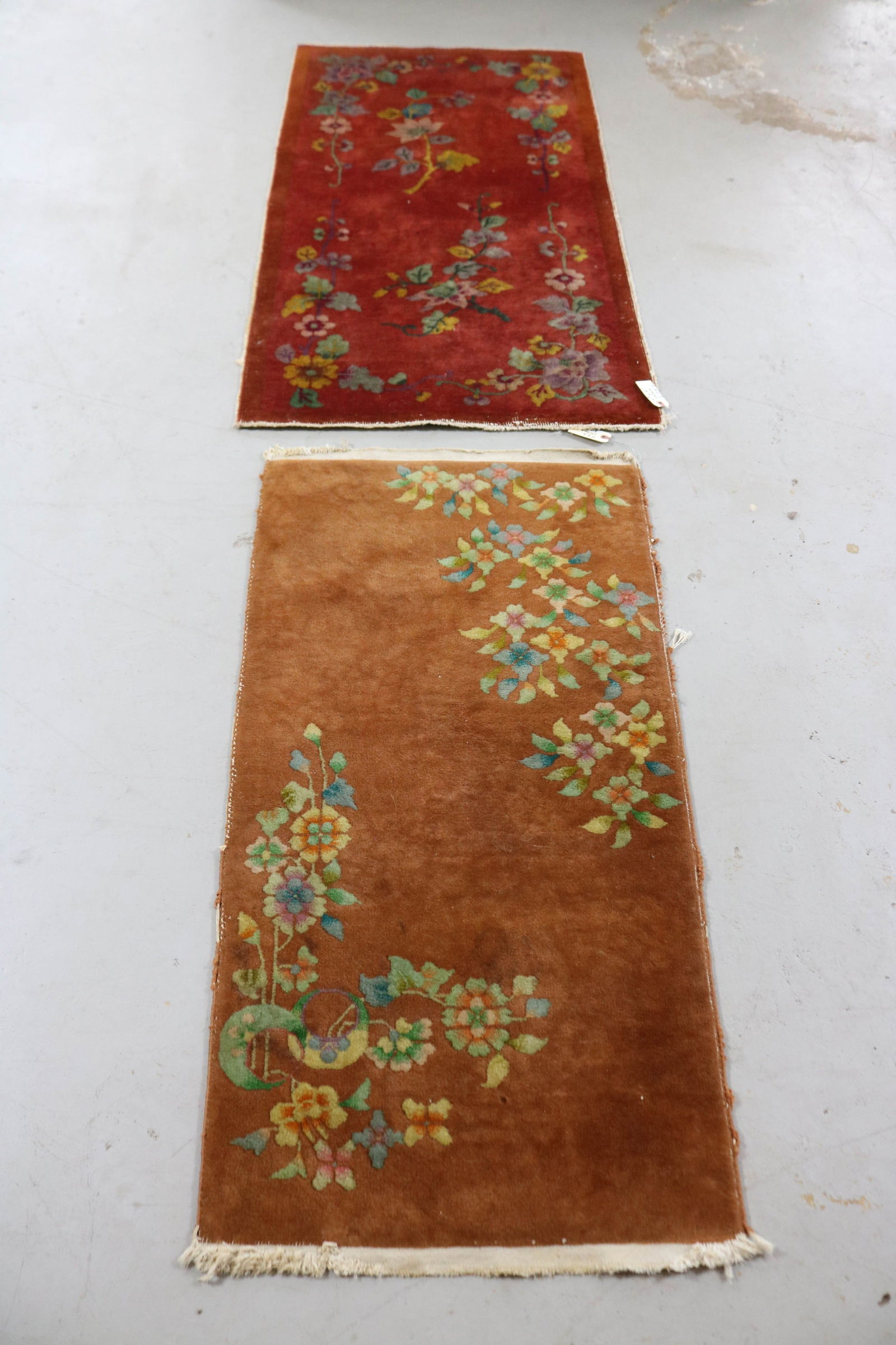 2 CHINESE AREA RUGS, FLORAL DESIGNS, 4' X 2' & 4' (1 of 1)