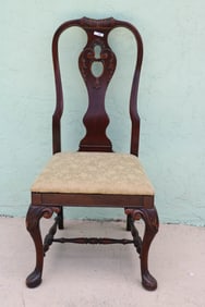 CUSTOM QUEEN ANNE STYLE SIDE CHAIR, MAHOGANY,