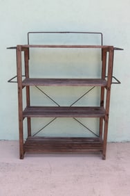 PRIMITIVE WOOD & IRON GARDENING SHELF, OLD