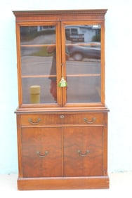 CUSTOM MAHOGANY CHINA CABINET, DENTAL MOLD TOP, 2