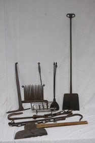 8 PCS. EARLY 19TH C. IRON, WROUGHT IRON TOASTER