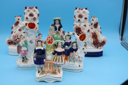 COLLECTION OF 6 STAFFORDSHIRE FIGURES, 2 DOGS