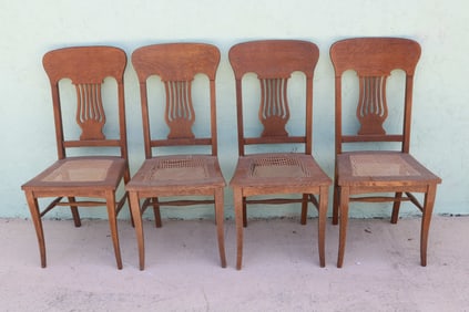 SET 4 OAK DINING CHAIRS, OLD REFINISHED