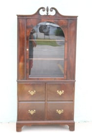 CUSTOM MAHOGANY CHIAN CABINET, BROKEN ARCH TOP, 1
