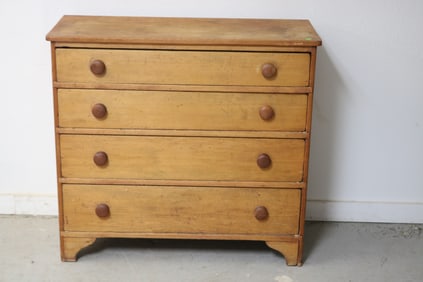 19TH C. PINE 4 DRAWER CHEST, OLD REFINISHED