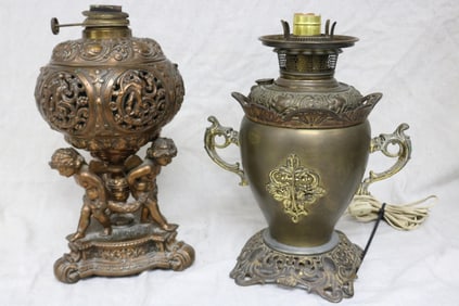 2 VICTORIAN LAMP BASES, B&H #453 TROPHY STYLE