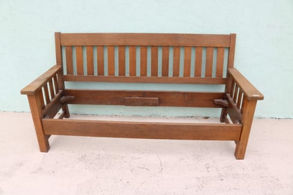 MISSION OAK SOFA, TIGER OAK, OLD REFINISHED