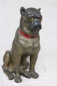 PLASTER STATUE OF BULL DOG, GLASS EYE SHOWS