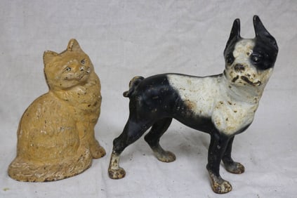 2 VINTAGE CAST IRON DOOR STOPS, HUBLEY STYLE CAT,