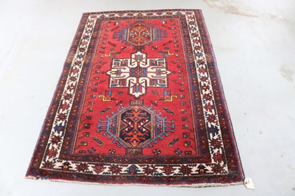 ORIENTAL RUG, SEMI ANTIQUE KARAJA 4' X 5' 9"