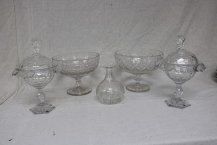 LOT OF 5 PCS. 19TH C. BLOWN & CUT GLASS, 2 FOOTED