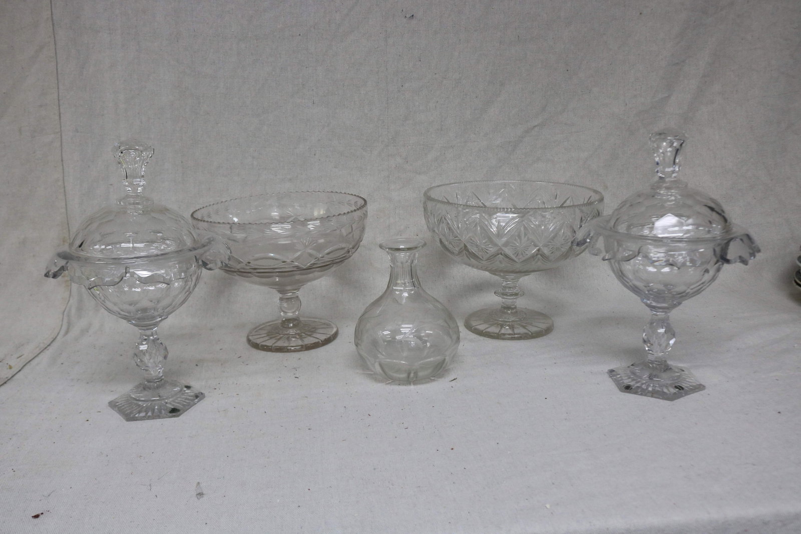 LOT OF 5 PCS. 19TH C. BLOWN & CUT GLASS, 2 FOOTED (1 of 6)
