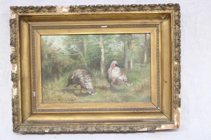 OIL ON BOARD, WILD TURKEYS, SIGNED LOWER LEFT