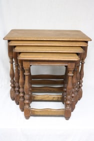 NEST OF FOUR 18TH C. STYLE OAK STACK TABLES,