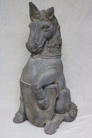 CONTEMPORARY POTTERY UNICORN FIGURE, 29 1/4" H,