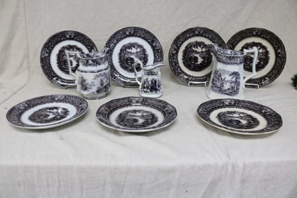 10 PCS. FLO MULBERRY, 19TH C. (7) 10" PLATES,