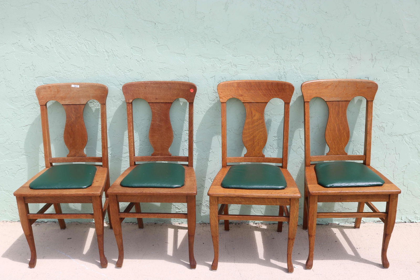 SET OF 4 OAK T-BACK DINING CHAIRS, OLD REFINISHED (1 of 1)
