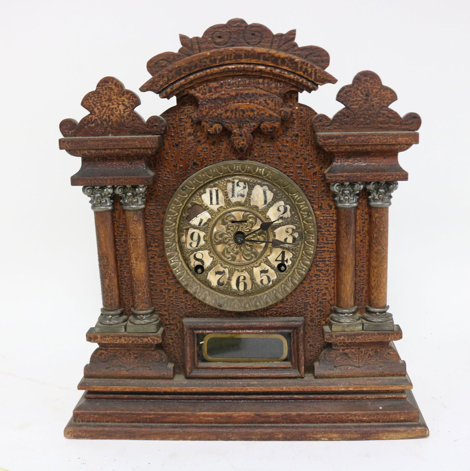 INGRAHAM OAK MANTLE CLOCK, ALLIGATORED FINISH, (1 of 1)