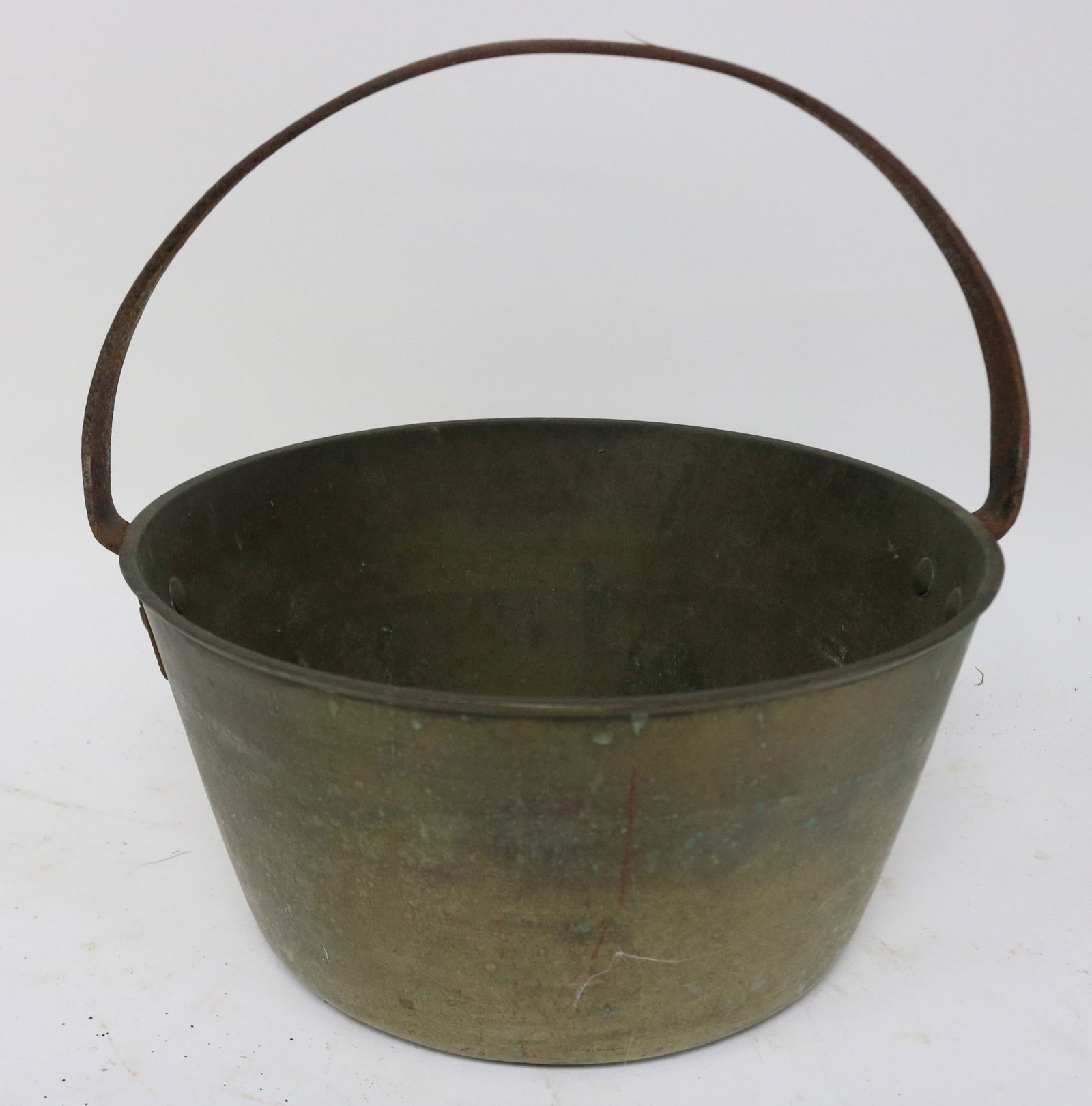 19TH C. BELL BRASS JELLY POT, WROUGHT IRON (1 of 1)