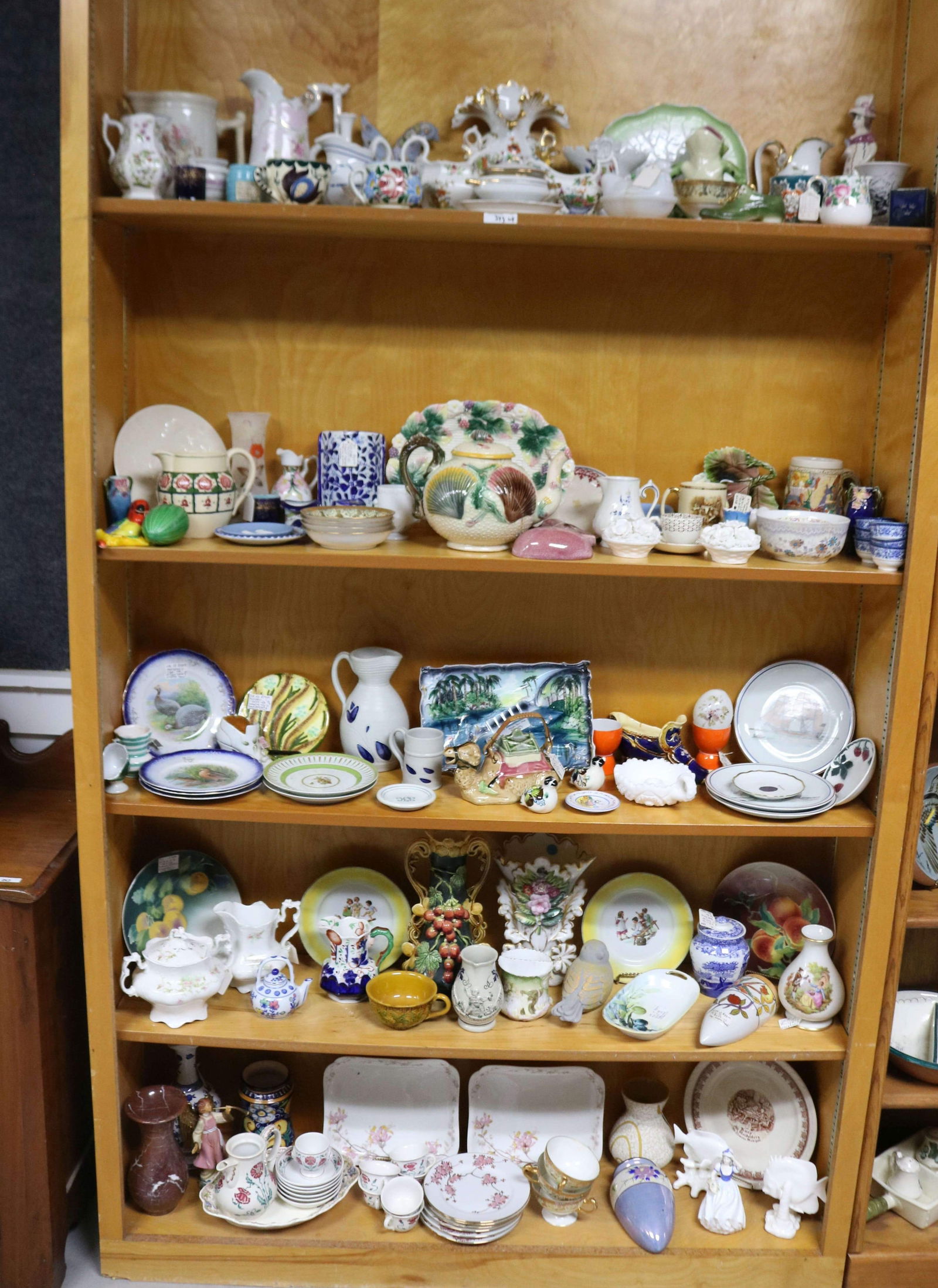 BOOKCASE LOT 5 SHELVES OF MISC. PORCELAIN, 153 (1 of 4)